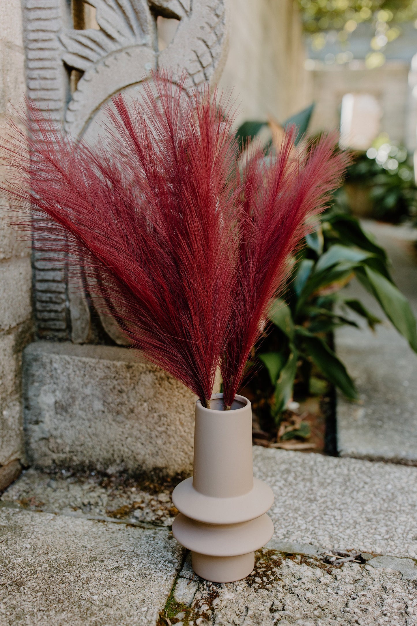 2ft Faux Tabletop Pampas Grass Artificial - Burgundy Wine