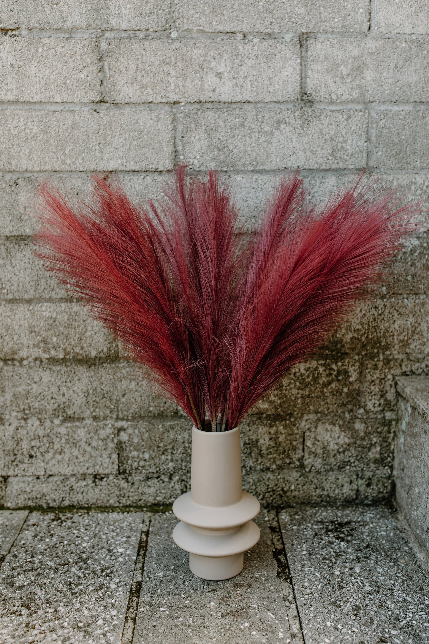 2ft Faux Tabletop Pampas Grass Artificial - Burgundy Wine